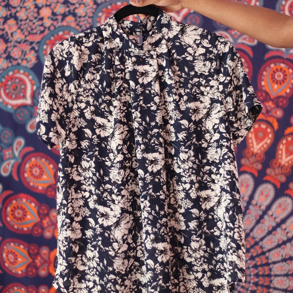 Navy Blue Floral Top